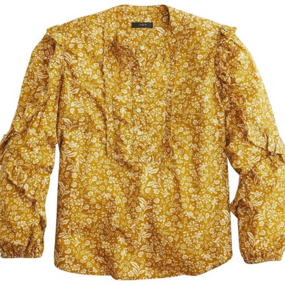 JCrew Point Sur Mustard Yellow Ruffle Top Sz M